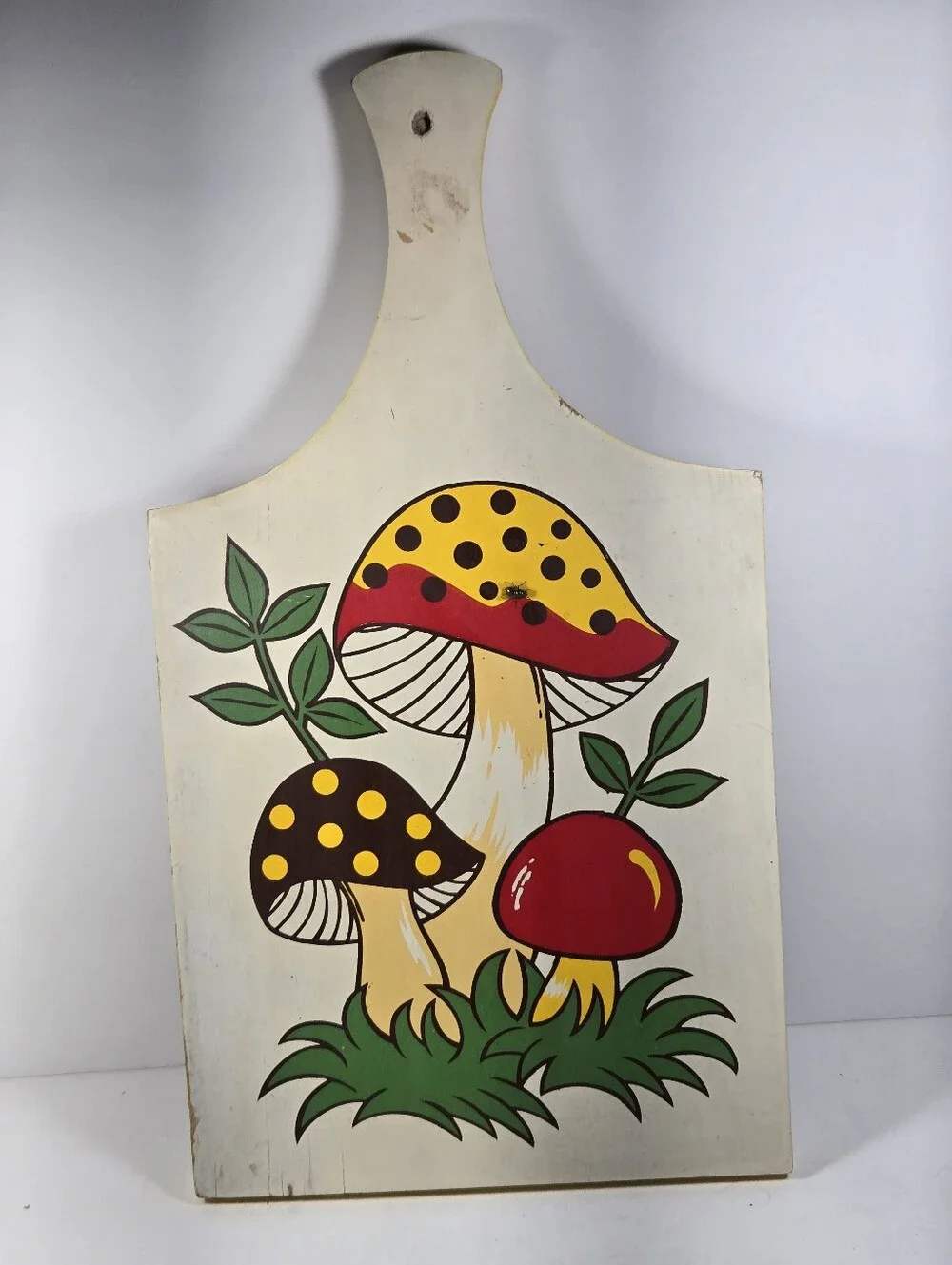 Vintage Merry Mushroom Cutting Block Chopping Board Trivet Decor 70's Retro